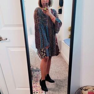 New! Anthropologie Moon River Bohemian Paisley Bell Sleeve Dress